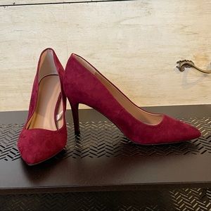 Burgundy faux-suede pumps